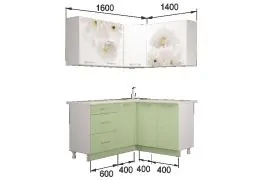 Кухонный гарнитур угловой Флоренс Грин (1400*1600) УНИ | фото