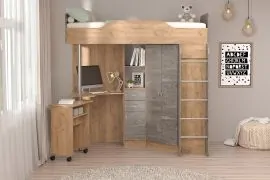 Кровать-чердак Бриз-1 УНИ (Дуб Крафт золотой/Камень тёмный) | фото